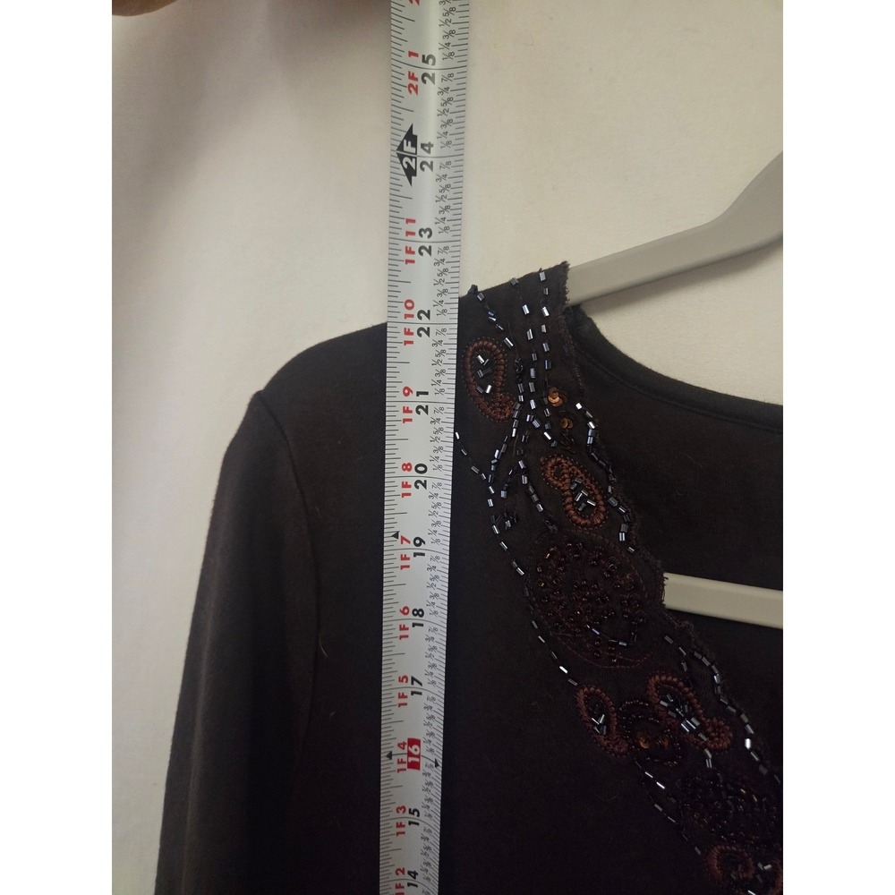 Coldwater Creek Brown Beaded V-Neck Cotton Knit Top 3/4 Sleeve‎ Womens Large - Picture 6 of 6